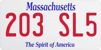 MA license plate 203SL5