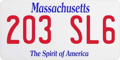 MA license plate 203SL6