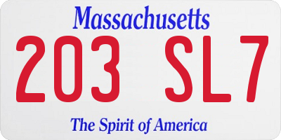 MA license plate 203SL7
