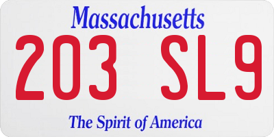 MA license plate 203SL9