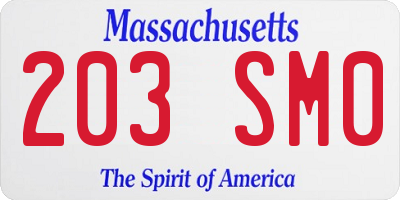 MA license plate 203SM0