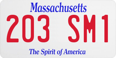 MA license plate 203SM1