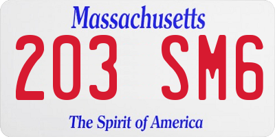 MA license plate 203SM6