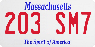 MA license plate 203SM7
