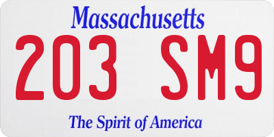MA license plate 203SM9