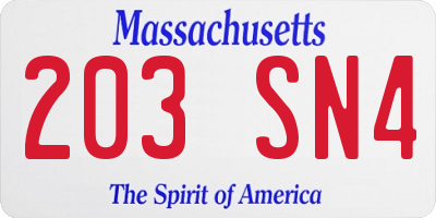 MA license plate 203SN4
