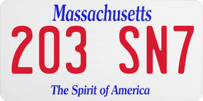 MA license plate 203SN7