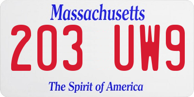 MA license plate 203UW9