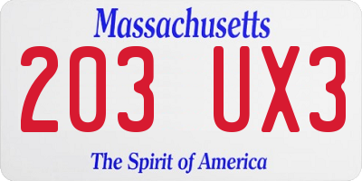 MA license plate 203UX3
