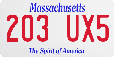 MA license plate 203UX5