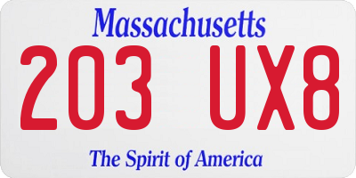 MA license plate 203UX8