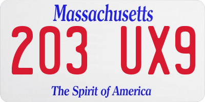 MA license plate 203UX9