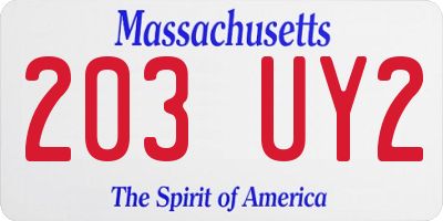 MA license plate 203UY2