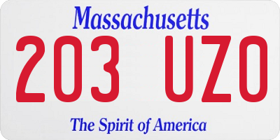 MA license plate 203UZ0