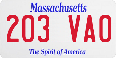 MA license plate 203VA0