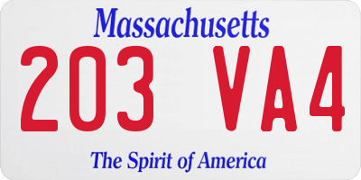 MA license plate 203VA4