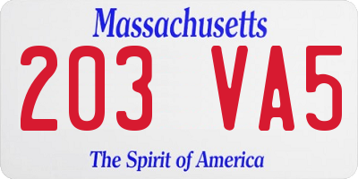 MA license plate 203VA5