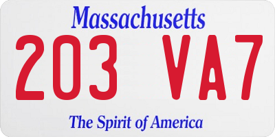 MA license plate 203VA7