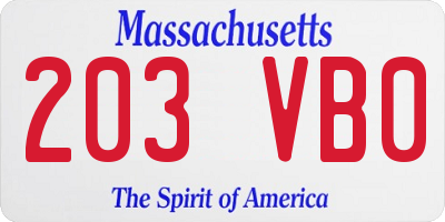 MA license plate 203VB0