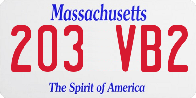 MA license plate 203VB2