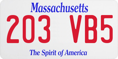 MA license plate 203VB5