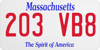 MA license plate 203VB8