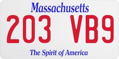 MA license plate 203VB9