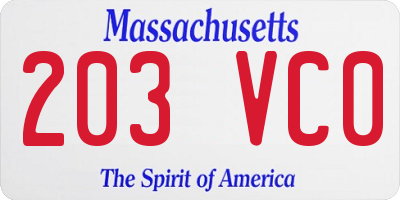 MA license plate 203VC0