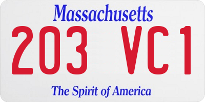 MA license plate 203VC1
