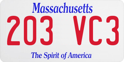 MA license plate 203VC3