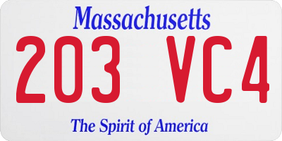 MA license plate 203VC4