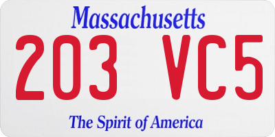 MA license plate 203VC5
