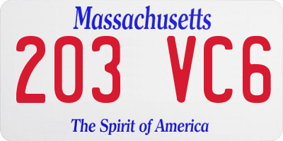MA license plate 203VC6