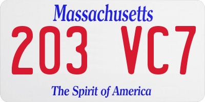 MA license plate 203VC7