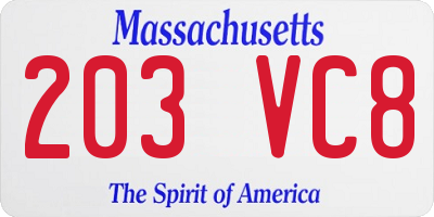 MA license plate 203VC8