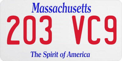 MA license plate 203VC9
