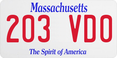 MA license plate 203VD0