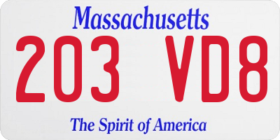 MA license plate 203VD8