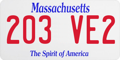 MA license plate 203VE2