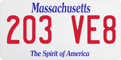 MA license plate 203VE8