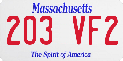 MA license plate 203VF2