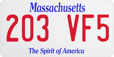 MA license plate 203VF5
