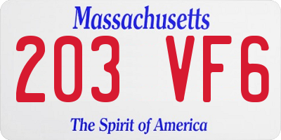 MA license plate 203VF6
