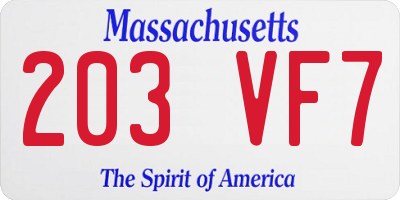 MA license plate 203VF7