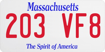 MA license plate 203VF8