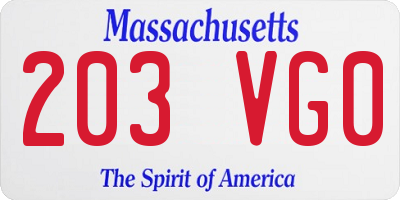 MA license plate 203VG0