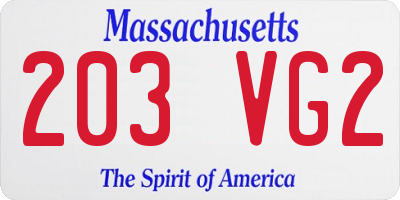 MA license plate 203VG2