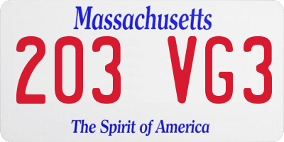 MA license plate 203VG3