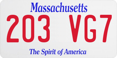 MA license plate 203VG7