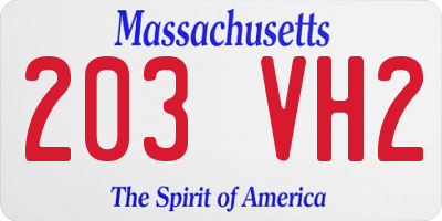 MA license plate 203VH2
